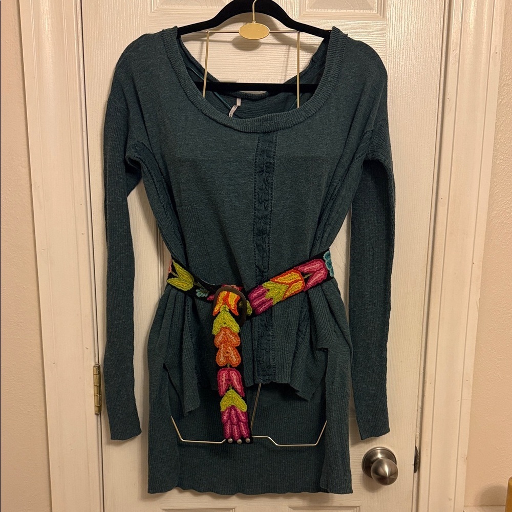 Free People Teal Long Sleeve Oversized Blouse #519